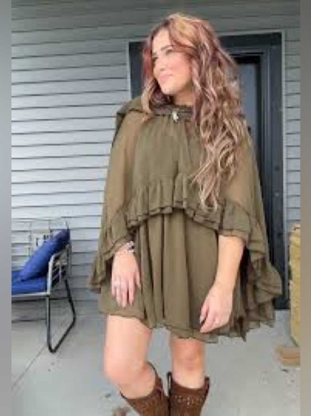 Commense Ruffled Flowy Cape Dress - Picture 2 of 8